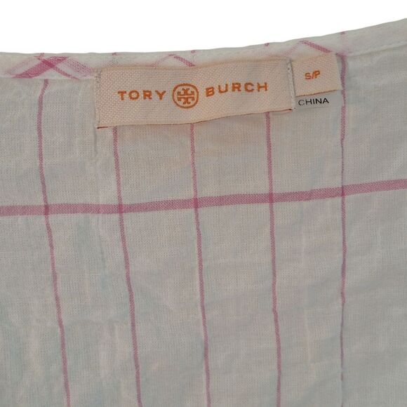 Tory Burch Caftan Striped Short Cotton Tunic Cover-Up Swim Cover Gauze sz Small - Picture 7 of 16